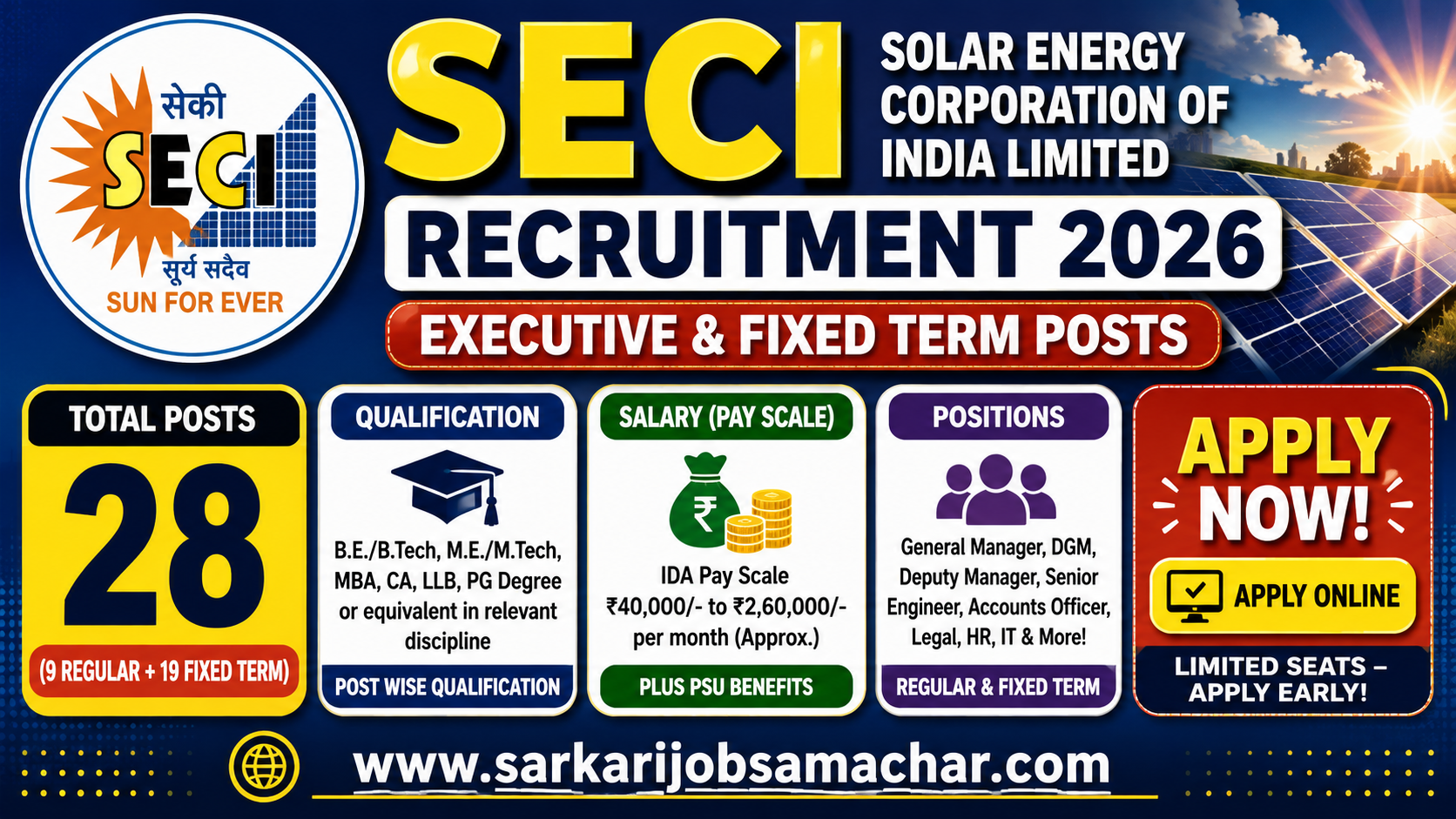 SECI Recruitment 2026 - Apply Online for 28 Engineer, Officer and More Posts
